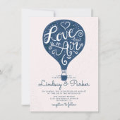 Hand Lettered Love Navy Hot Air Balloon Wedding Kaart (Voorkant)