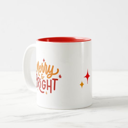 Hand Lettered Merry & Bright Two-Tone Mug (Devant gauche)
