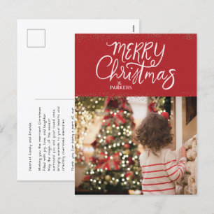 Hand Lettered Merry Christmas Red Foto Briefkaart