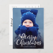 Hand Lettered Merry kerstfoto Briefkaart (Voorkant / Achterkant)