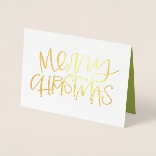 Hand Lettered Merry Kerstmis Foil Kaart (Voorkant)