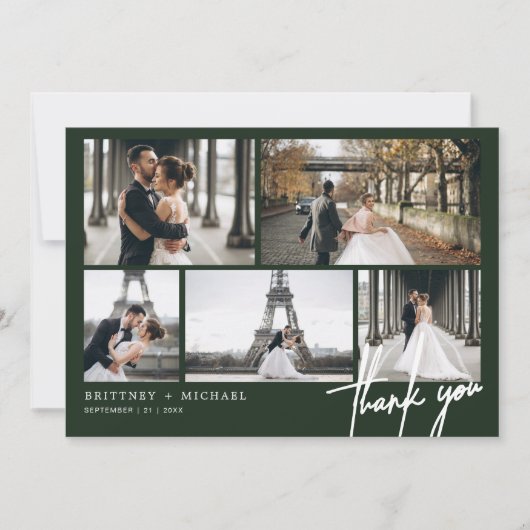 Hand-Lettered Modern Foto Collage Forest Green Bedankkaart (Voorkant)