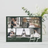 Hand-Lettered Modern Foto Collage Forest Green Bedankkaart (Staand voorkant)