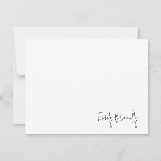 Hand Lettered Name Minimalist White Flat Note Card Notitiekaartje (Voorkant)