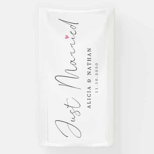 Hand-Lettered net getrouwd met hart bruiloft auto Spandoek (Verticaal)