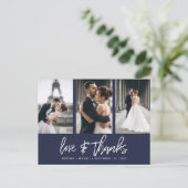 Hand-Lettered Photo Collage Navy Blue Dank u Briefkaart (Staand voorkant)