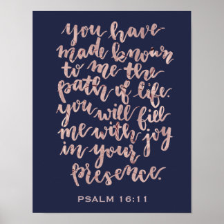 Hand Lettered Psalm 16:11 Roos Gold Foil Poster