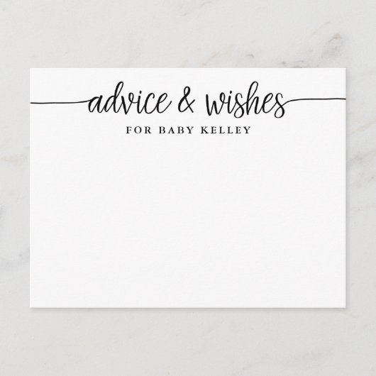 Hand Lettered Script Baby Advies en Wensen Kaart (Voorkant)