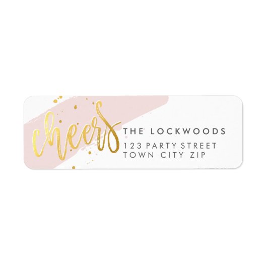 HAND LETTERED SCRIPT CHEERT Gold foil roze blush Etiket (Voorkant)