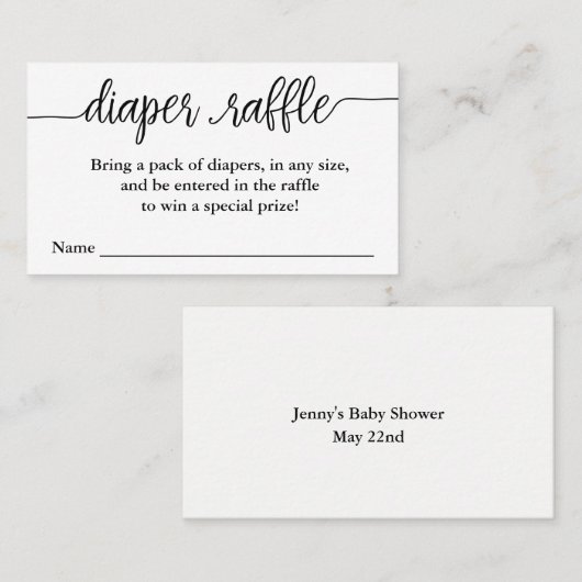 Hand Lettered Script Diaper Raffle Enclosure Kaart Visitekaartje (Voorkant / Achterkant)