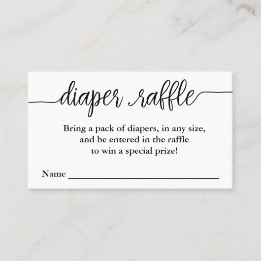 Hand Lettered Script Diaper Raffle Enclosure Kaart Visitekaartje (Voorkant)