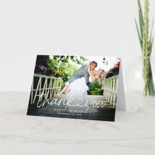 Hand Lettered Script Hart Foto's Huwelijk Bedankkaart