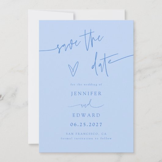 Hand Lettered Script Ijsblauw Save The Date (Voorkant)