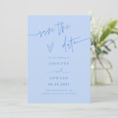 Hand Lettered Script Ijsblauw Save The Date (Staand voorkant)
