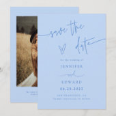 Hand Lettered Script Ijsblauw Save The Date (Voorkant / Achterkant)
