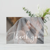 Hand Lettered Script Overlay Weddenfoto Bedankkaart (Staand voorkant)
