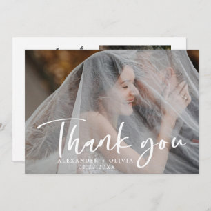 Hand Lettered Script Overlay Weddenfoto Bedankkaart