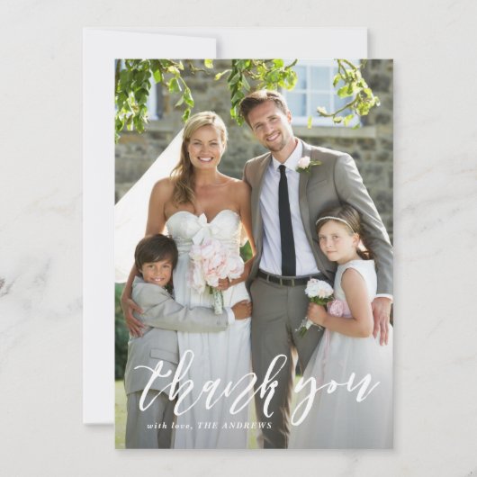 Hand Lettered Script Vertical Wedding Dank u Bedankkaart (Voorkant)
