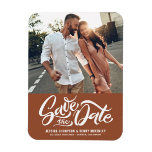 Hand Lettered Terracotta Photo Save the Date Magneet