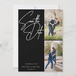 Hand Lettered Three Photo Collage Black Save The Date