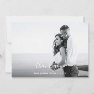 Hand Lettered Wedding Photo Card - White Script Bedankkaart