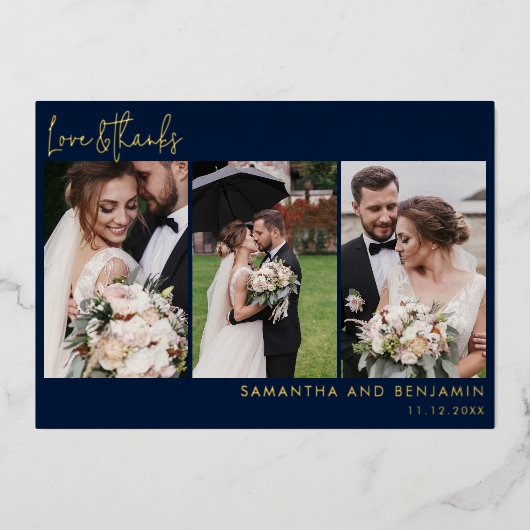 Hand-Lettered Wedding Photo Collage Hartelijk dank Folie Uitnodiging (Voorkant)