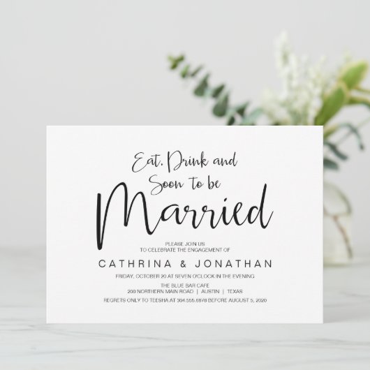 Hand Lettered, Zwart script, Verlovingsfeest Kaart (Staand voorkant)