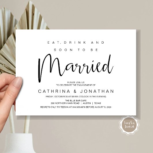 Hand Lettered, Zwart script, Verlovingsfeest Kaart