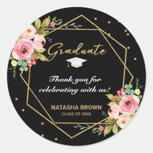 Hand Lettering Gold Geometrisch Afstuderen Dank u Ronde Sticker