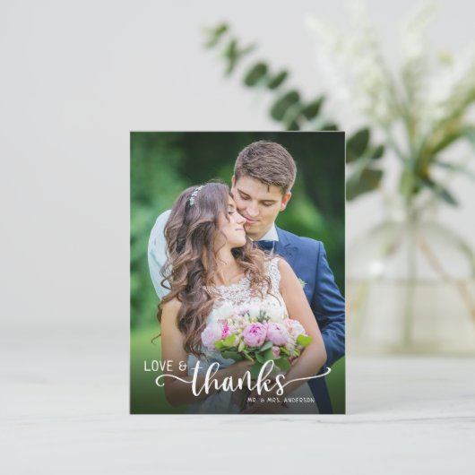 Hand Lettering Liefde & Bedankt bruiloft Dank u Briefkaart (Staand voorkant)