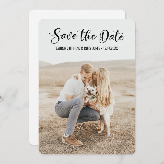 Hand Letters White en Black Script Save The Date (Voorkant / Achterkant)