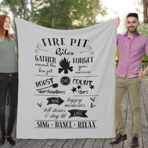 Hand Letterted Fire Pit Rules Grey and Black Fleece Deken
