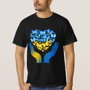 Hand Love Heart Butterfly Oekraïnse vlaggenstandaa T-shirt