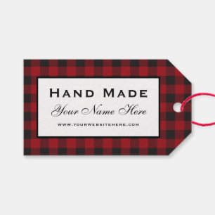 Hand Made Red Plaid Tags Cadeaulabel
