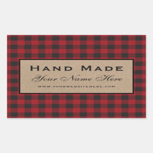 Hand Made Red Pset Kraft Rechthoekige Sticker