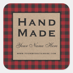 Hand Made Red Pset Kraft Vierkante Sticker