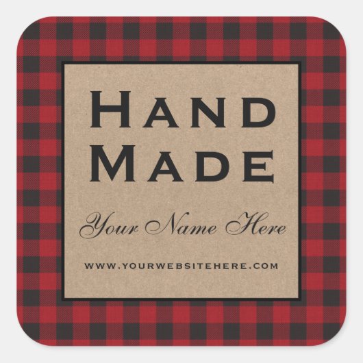 Hand Made Red Pset Kraft Vierkante Sticker (Voorkant)