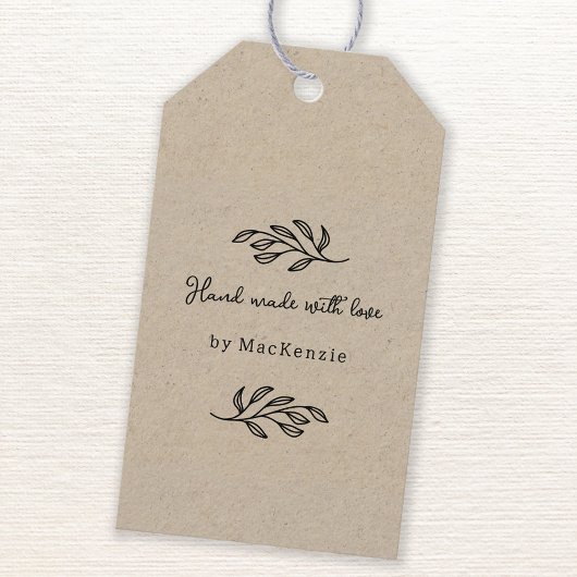 Hand Made With Love Brown Paper Botanical Leaf  Cadeaulabel