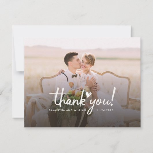 Hand-Met de hand uitgezonden bruiloft 2 Foto's Mod Bedankkaart (Voorkant)