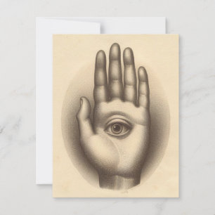 Hand met Eye Surreal Antiek Illustratie Kaart