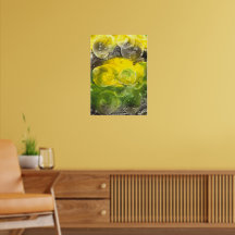 Hand Painted Abstract Art Yellow and Green