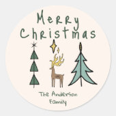 Hand Painted Abstract Christmas Tree Reindeer Ronde Sticker (Voorkant)