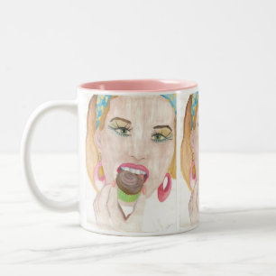 Hand Painted Art Cupcake Lady Coffee Mok Cup