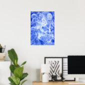 Hand Painted Blue White Floral Abstract Art Poster (Thuiskantoor)