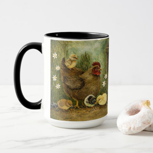 Hand-Painted Chicken & Chicks and Rooster Mug (Avec donut)