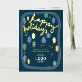 Hand Painted Cute Navy Blue Pine Trees Business Folie Feestdagenkaart (Voorkant)