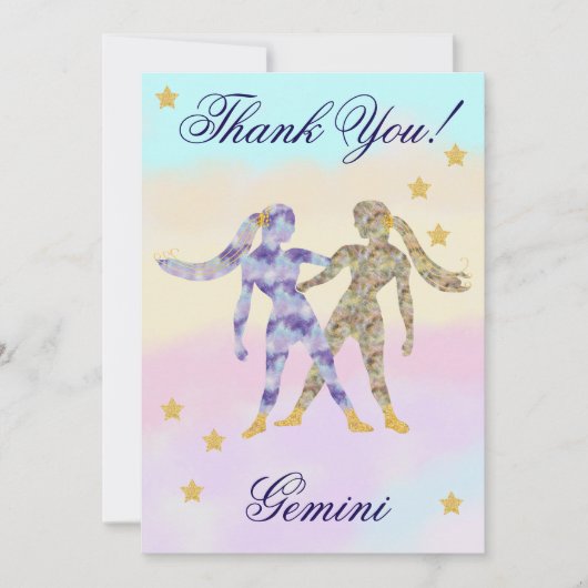 Hand-Painted Gemini Birthday Thank You Bedankkaart (Voorkant)
