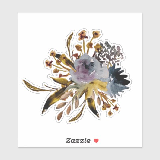 Hand-Painted Graphite Florals in Purple  Sticker (Vel)