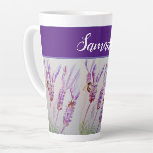 Hand Painted Lavender Flower Waterverf Birthday Latte Mok