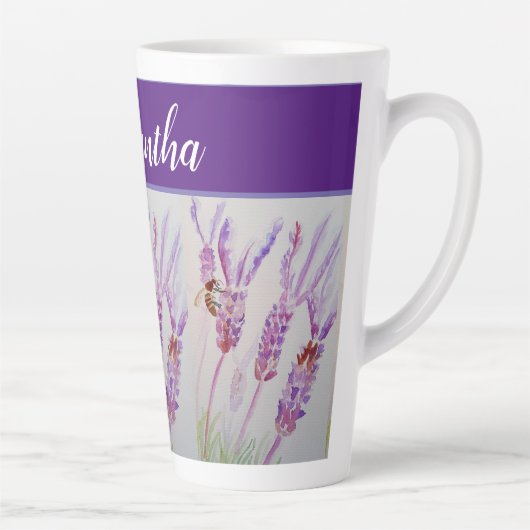 Hand Painted Lavender Flower Waterverf Birthday Latte Mok (Rechts)